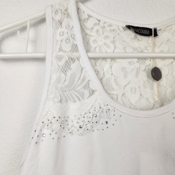 Fracomina White Lace Tank Top Size Small NWT Rhinestones - Picture 2 of 11